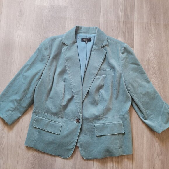 Talbots Womens Blazer 18W Classic One-Button 3/4 Sleeve Blue Cotton & Polyester - Picture 4 of 8